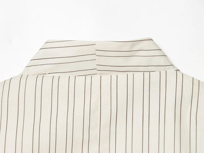 Women Fashion Striped Pleated Single Breasted Blazer Vintage V-Neck Long Sleeves Female Chic Lady Outfits