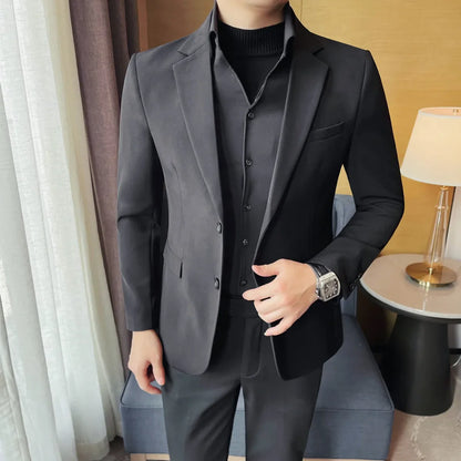 Removable Shirt Fake Two Suit Coats Men Spring Autumn Korean Slim Fit Business Casual Suit Coat Formal Social Party Prom Tuxedos