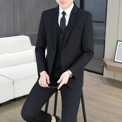 Men's 3-Piece Suit – Blazer, Vest & Trousers | Smart Casual Business & Wedding Suit for Groom