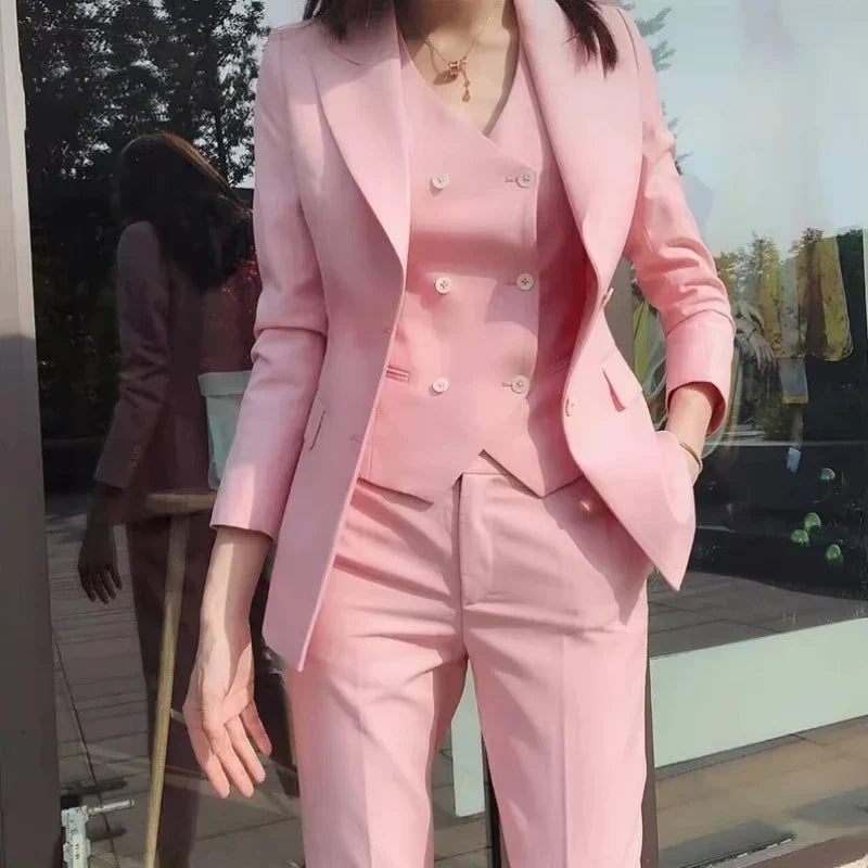 Fashion Luxury Women Suit 3 Pieces Formal Slim Fit Female Women Custom Made Office Work Wear Set Jacket Vest With Pants