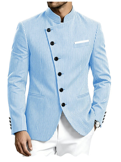 Men Mandarin Collar Suit Jacket Stand Collar Asymmetrical Single Breasted Men Blazer Slim Fit Business Formal Coat For Business