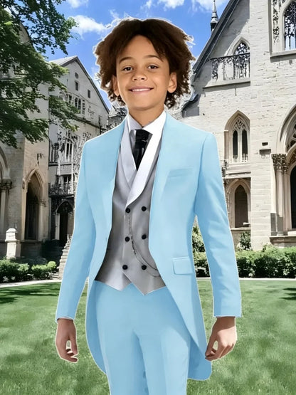 High Quality Boys Formal Tailcoat Vest Pants 3 Pieces Banquet Party Wear Smart Handsome Kids Slim Fit Suit Set Wedding Tuxedo