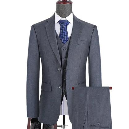 Men's Slim Fit 3-Piece Suit Set – Smart Casual Business Wedding Suit for Men in Blue, Gray & Black