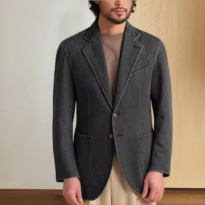 Men's Stretch Denim Blazer Classic Fit Notch Lapel 2 Button Suit Jacket Soft Breathable Business Casual Sport Coat For Spring