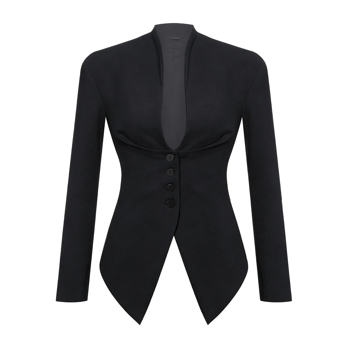 Women Korean Fashion Suits Jacket Button-down Solid Color Blazer Coats Padded Shoulder Pointed Hem Blazers Office Lady Outerwear