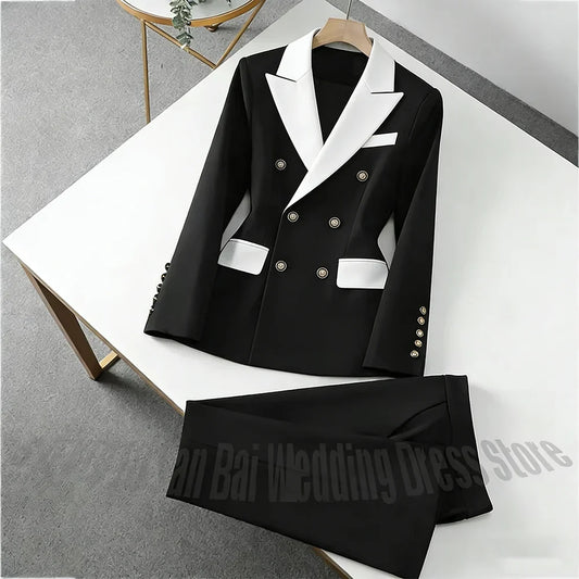 Stylish Design Peak Lapel Women's Suit 2 Pieces Jacket Pants Office Work Daily Casual Single Button Elegant Modern Outfit