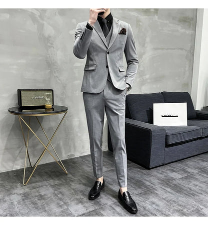 Men's Slim Fit 3-Piece Suit – Solid Color, Smart Casual & Wedding