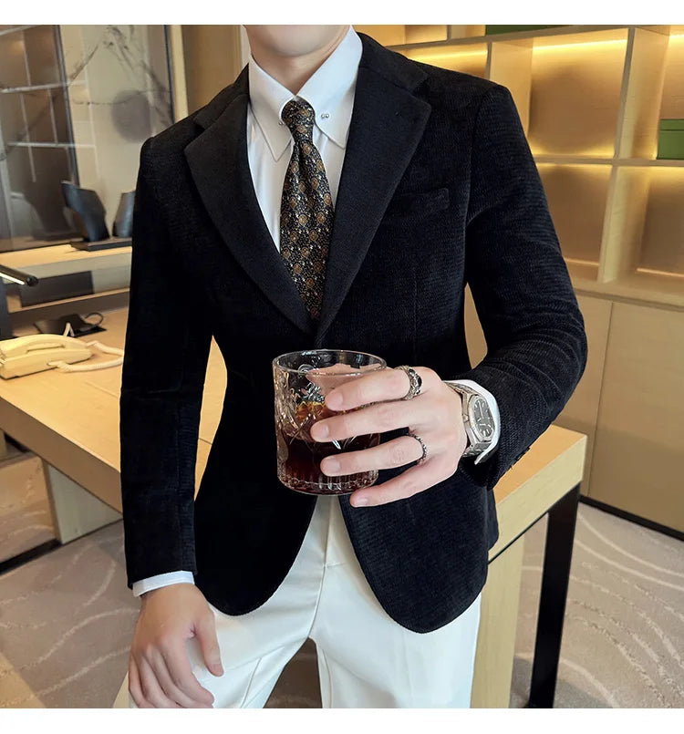 2025 Autumn Winter Velvet Suit Jacket Men Casual Business Blazers Wedding Groom Social Banquet Party Formal Blazer Men Clothing