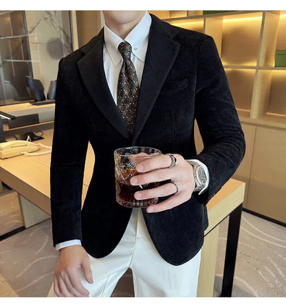 2025 Autumn Winter Velvet Suit Jacket Men Casual Business Blazers Wedding Groom Social Banquet Party Formal Blazer Men Clothing