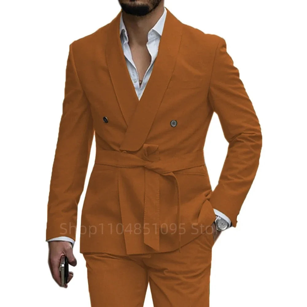 Slim Fit Shawl Lapel Men's Wedding Suits 2 Piece Formal Business Groom Wear Fashion Style Blazer Pants Tuxedos Costume Homme