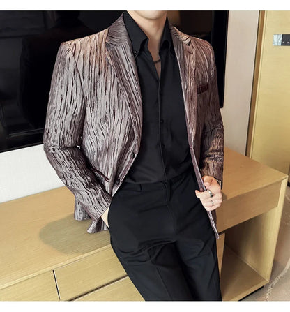 Korean Trend 3D Pleated Suit Jacket for Men Wedding Groom Business Dress Jacket Casual Banquet Party Host Blazer Masculino