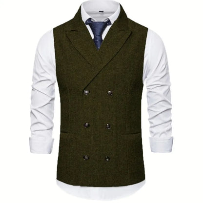 Men's Vest Double Breasted Herringbone Waistcoat for Weddings & Business Formal