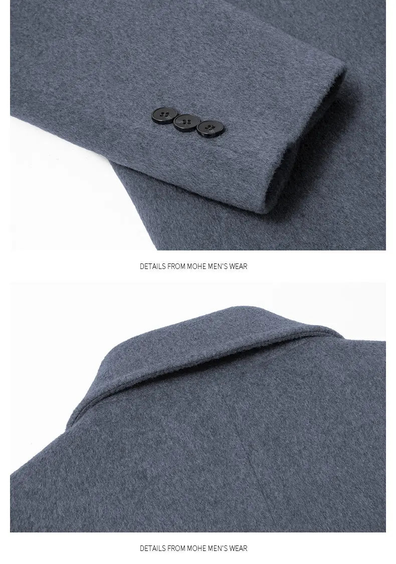 High-quality men's fashionable, stylish and versatile solid-color casual long woolen overcoat, wool woolen overcoat