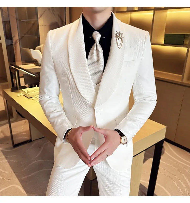 Men's Slim Fit 3-Piece Suit for Weddings, Parties & Formal Occasions – White, Red, Black