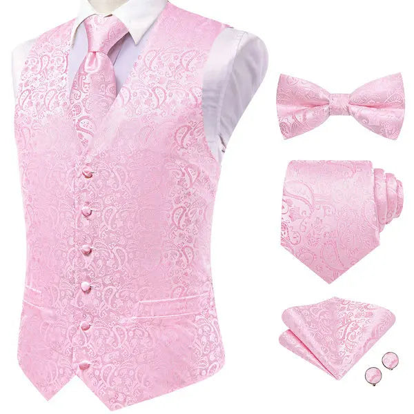 Men's Double Breasted Waistcoat Full Set Floral Paisley V-Neck Vest for Weddings and Parties