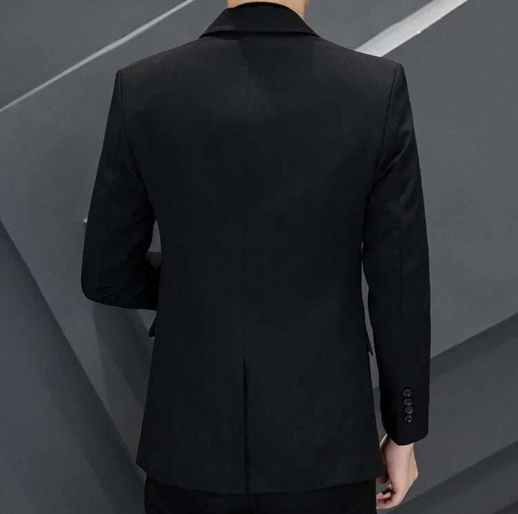 Men's Winter Cotton-Padded Thick Double-Breasted Casual Blazer Korean Style Trendy Solid Color Dark Blue Black Suit Jacket