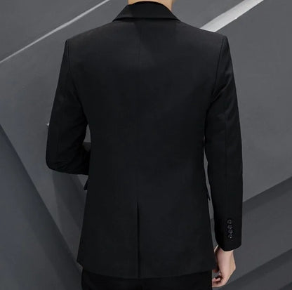 Men's Winter Cotton-Padded Thick Double-Breasted Casual Blazer Korean Style Trendy Solid Color Dark Blue Black Suit Jacket