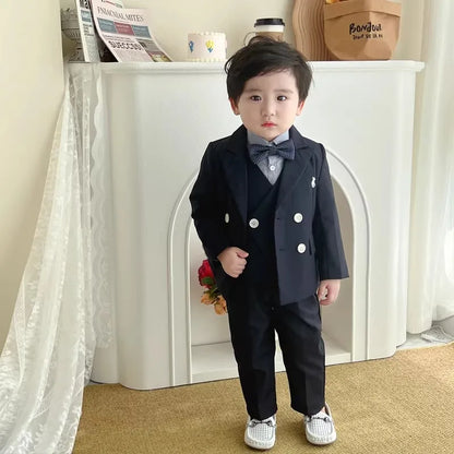 Boys Spring Autumn Double-breasted Suit Set Boys Elegant Wedding Suits Children Piano Host Speech Chorus Performance Costume