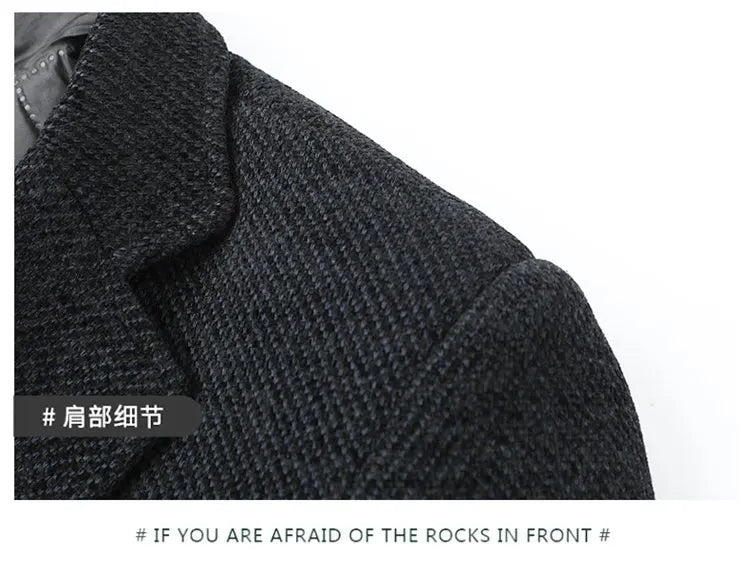 Men's Fleece Blazer Smart Casual Single Breasted Suit Jacket for Middle-Aged Men Autumn Winter