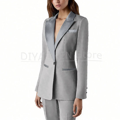 Pants Sets 2 Piece Fashion Satin Peak Lapel Single Button Solid Color Outfits Chic Casual Slim Daily Office Women's Suit