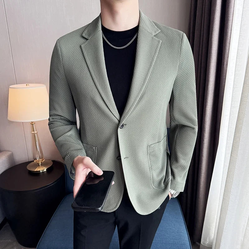 High Quality Ice Silk Seamless Sunscreen Suit Jacket Men Summer Breathable Unlined Casual Blazers Versatile Business Social Coat