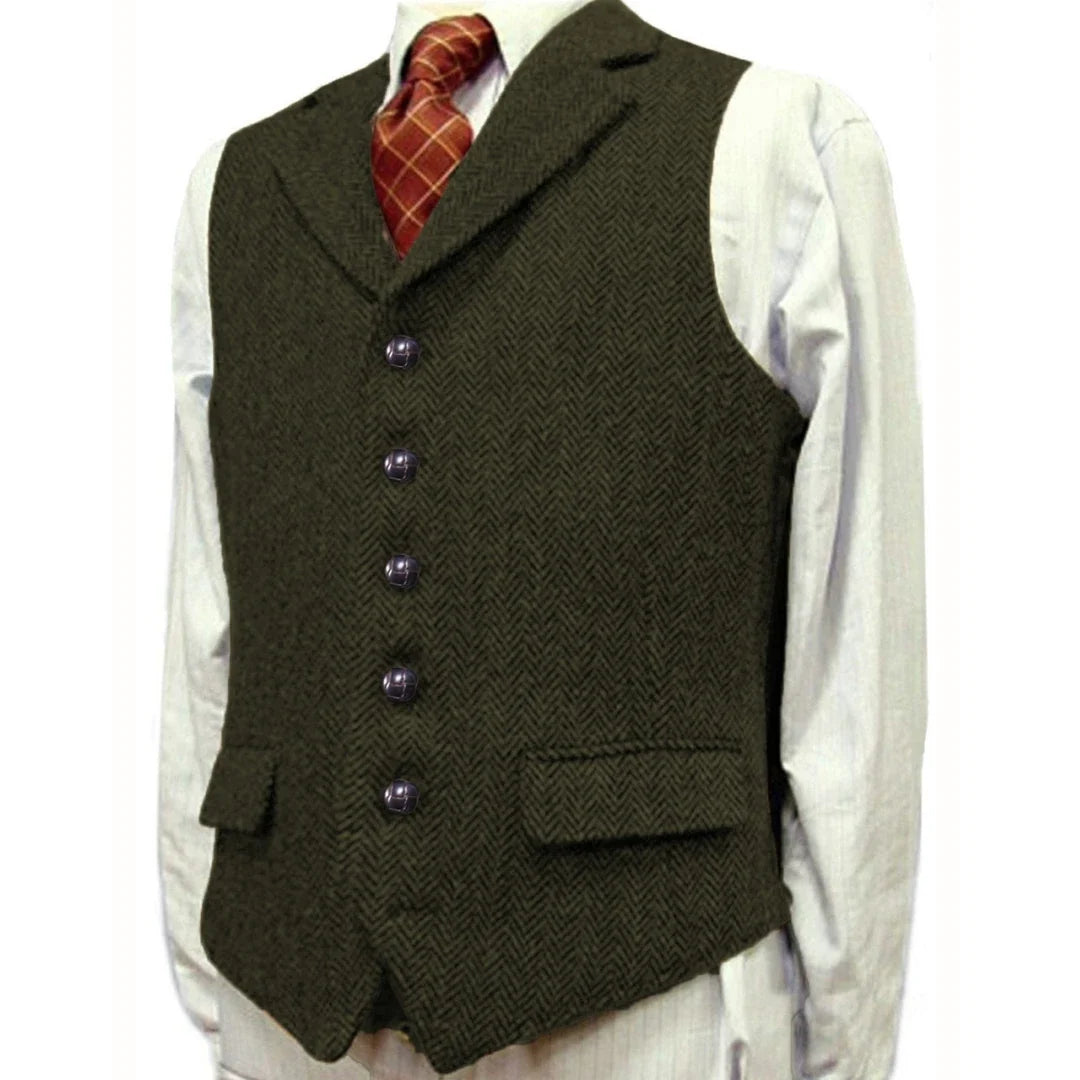 Men's Herringbone Vest – Single Breasted Waistcoat for Men | Wedding, Business & Smart Casual