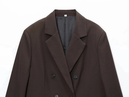 Elegant Commute Double Breasted Blazer Women Trendy Vintage Brown Blazer with Shoulder Pads 2026 Spring Chic Lady Blazer