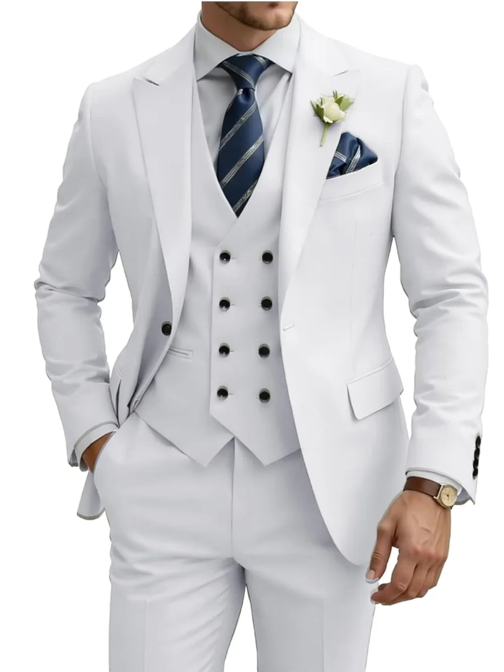 New Premium Solid Suit Set 3 Pieces Banquet Party Wear Handsome Peak Lapel Slim Fit Suits Wedding Groom Sets Plus Size Tuxedo