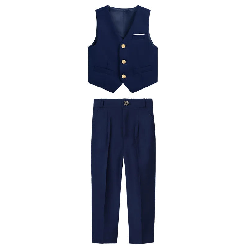 Boys Girls 4Pieces Suit Set Kids School Uniform With Vest Pants Shirts Tie Twins Birthday Piano Performance Costume