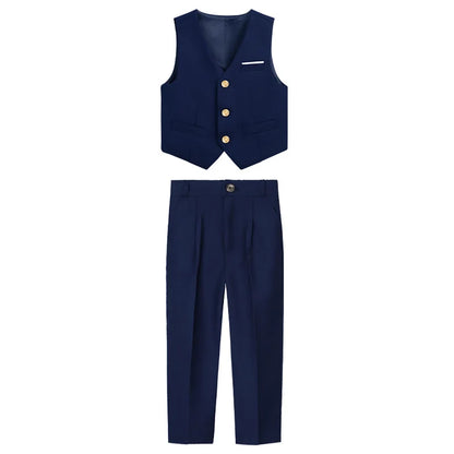 Boys Girls 4Pieces Suit Set Kids School Uniform With Vest Pants Shirts Tie Twins Birthday Piano Performance Costume