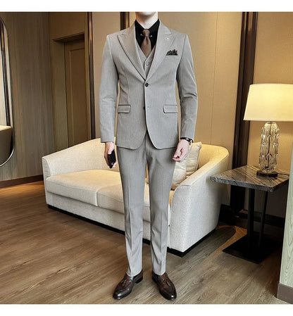 (Blazer + Vest + Trousers) 2024 New Men Formal Business Solid Suit 3 Pieces Set Italian Style Luxury Wedding Social Party Tuxedo