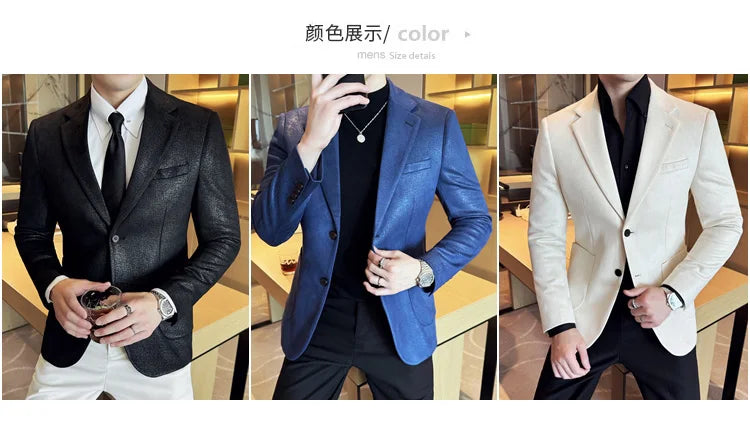 Vintage Suede Line Bronzing Striped Suit Coats 2025 Autumn New High Quality Men Slim Business Social Formal Suit Coats Tailcoat