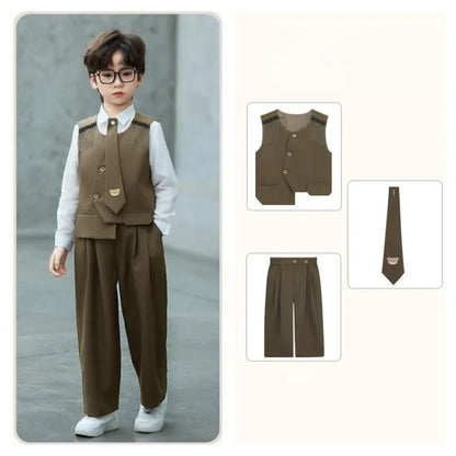 Children's New Chinese Style Clothing Set Fower Boys Baby's First Birthday Party Dress Kids Host Catwalk Performance Costume