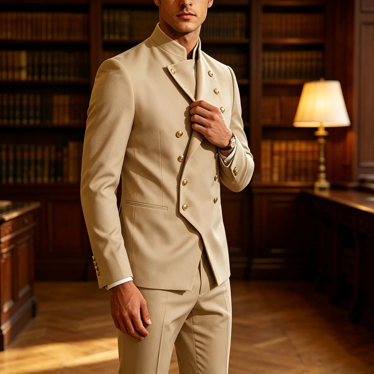 Men's Suit 2-Piece Double Breasted Slim Fit Blazer Pants Set for Wedding