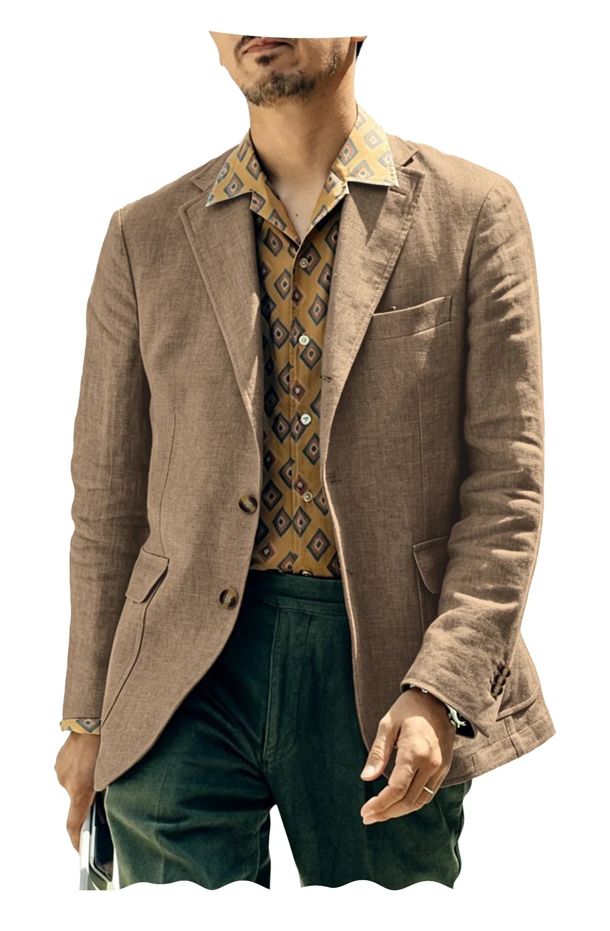 Men's Linen Blazer Single Breasted 2-Button Notched Lapel Slim Fit for Summer Wedding