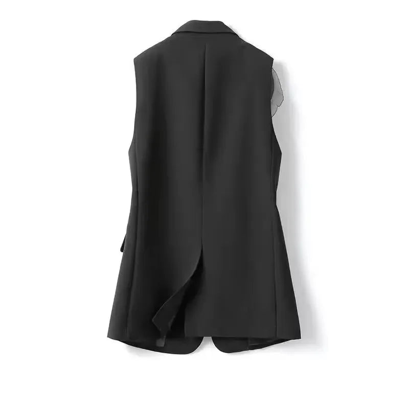 Women's Suit Vest Jacket With Lining 2026 Summer Korean Black Loose Casual Sleeveless Ladies Vest  Splicing Lady Suit Waistcoat