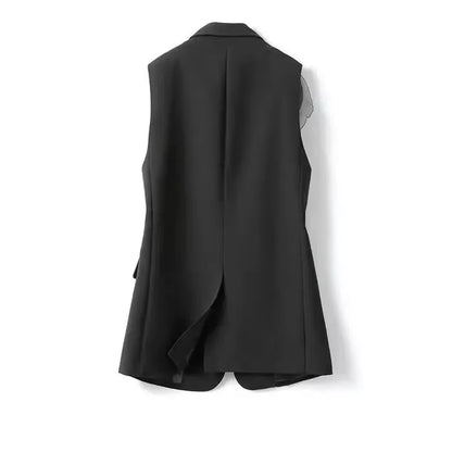 Women's Suit Vest Jacket With Lining 2026 Summer Korean Black Loose Casual Sleeveless Ladies Vest  Splicing Lady Suit Waistcoat