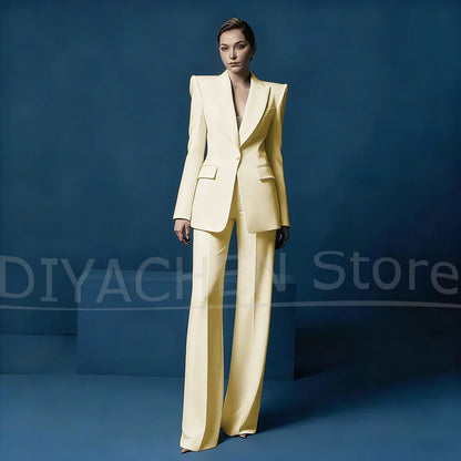 Women's Blazer and Wide-Leg Pants Suit Set Slim Fit One Button Jacket with Peak Lapel Elegant Formal Outfits for Office Party