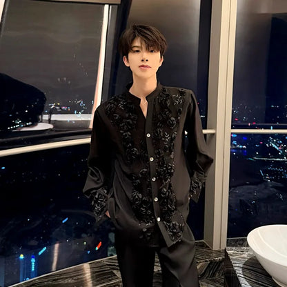 Business Men Work Suit Diamond Tassel Flower Collar Double Breasted Blazer Pants Three Piece Set Loose Fit Gown Dress Suit Sets