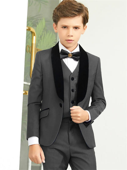 Hot Sale Shawl Lapel Kids Suits Jacket Vest Pants 3 Pieces, Fast Delivery Boys Slim Fit Suit Set Formal  Blazer Sets