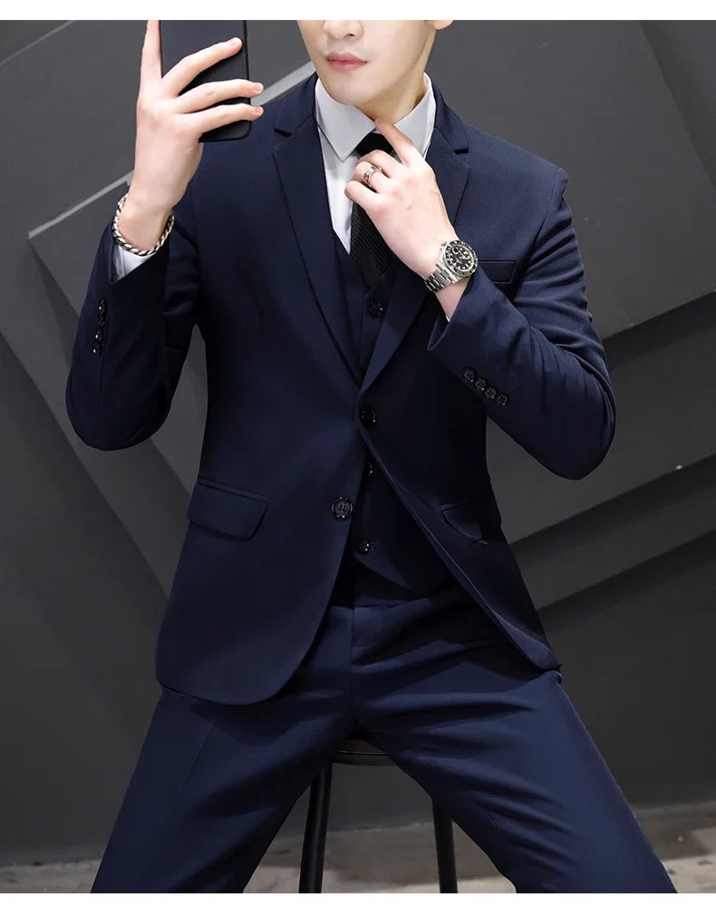 Men's Three-Piece Suit Set Fashion Business Career Waistcoat Trousers Wedding Dress Groom Best Man Decoration Body
