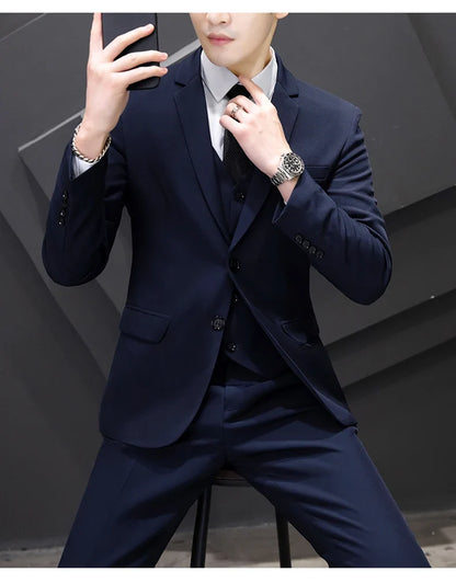 Men's Three-Piece Suit Set Fashion Business Career Waistcoat Trousers Wedding Dress Groom Best Man Decoration Body