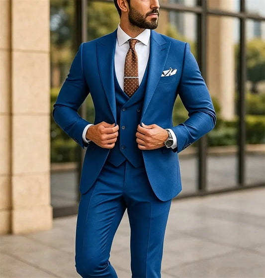 Men's 3-Piece Slim Fit Formal Suit – Single Breasted, Royal Blue / Khaki / Black / White