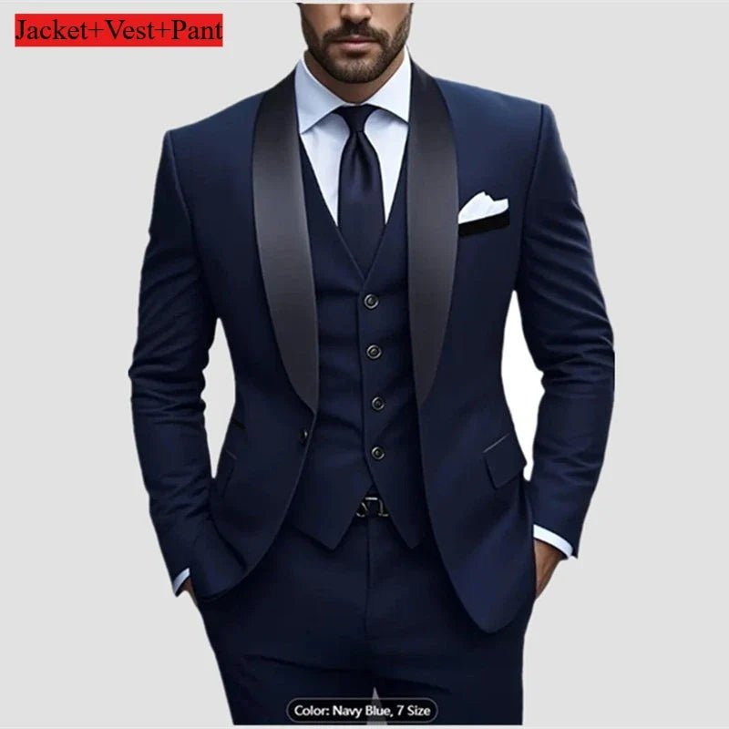 Men Formal Slim Fit Tuxedo Prom Suit Male Groom Wedding Blazers High Quality Groomsman Luxury Dress Business Banquet Party Suit