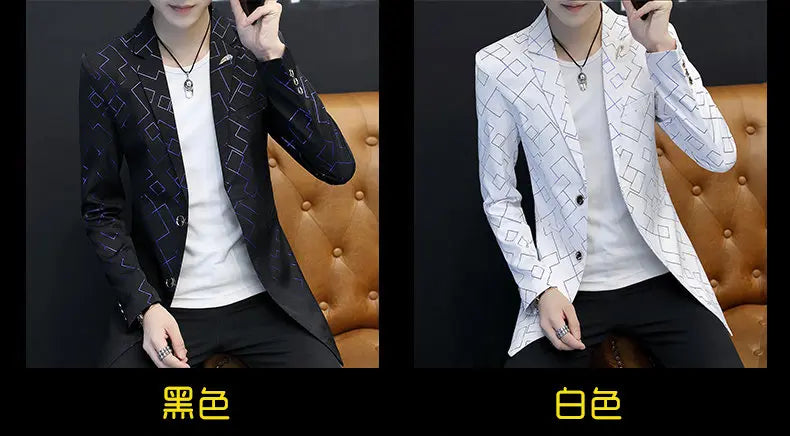 Blazer Fashionable Outdoor Travel Youthful Wedding Versatile Host Gentleman Slim-fit Casual Mid-length Stripes Men's Blazer
