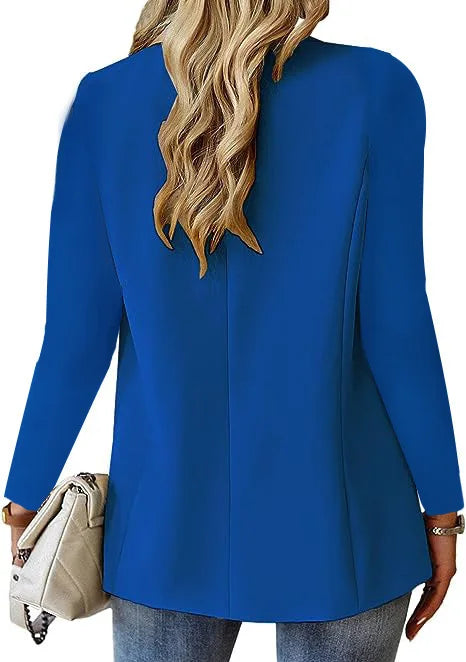 Women's Solid Color Single Button Blazer Autumn Long Sleeve Lapel Office Jacket Slim Fit Casual Workwear with Front Pockets
