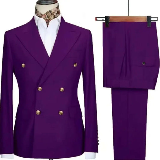 Khaki Double Breasted Slim Fit Men's 2 Piece Suit Peak Lapel Smart Casual Formal Tuxedo Business Wedding Groom Full Jacket