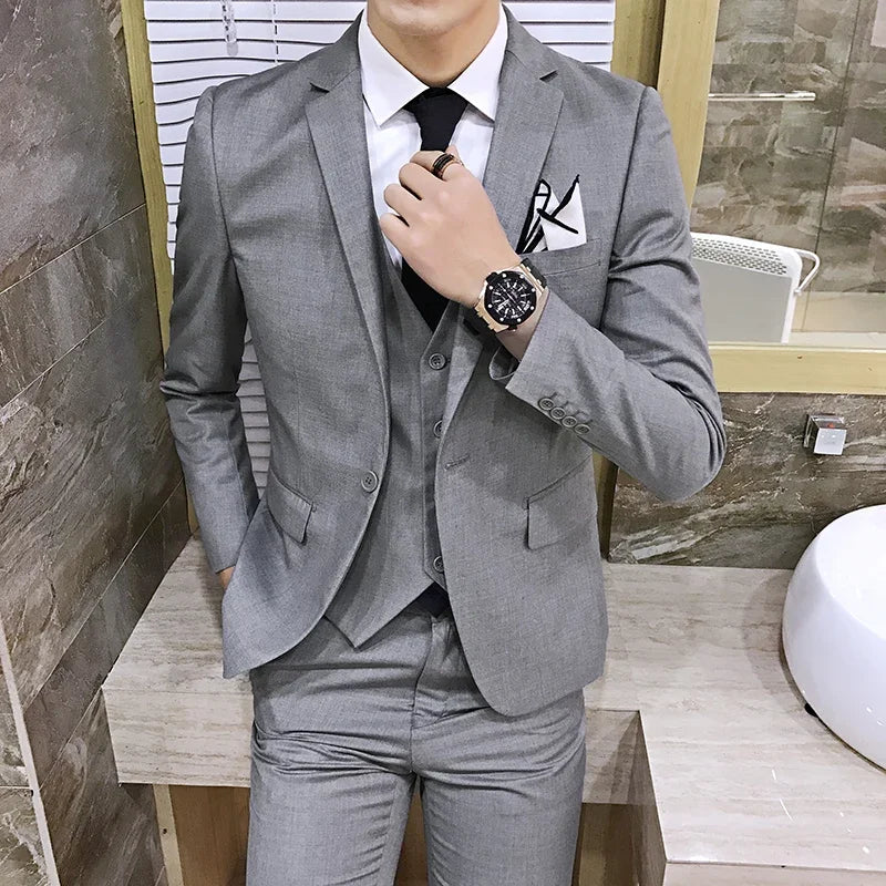 Men's Slim Fit 3-Piece Suit – Blazer, Vest & Pants for Business, Wedding & Smart Casual Wear