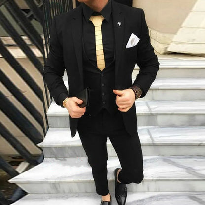 Slim Fit Business Casual Three Piece Set Swallowtail Jacket Vest Pants for New Groom Best Man Party Wear