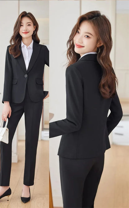 2025 Fashion Black Women Pant Suit 2 Piece Set Office Ladies Female Business Work Wear Formal Blazer Jacket And Trouser
